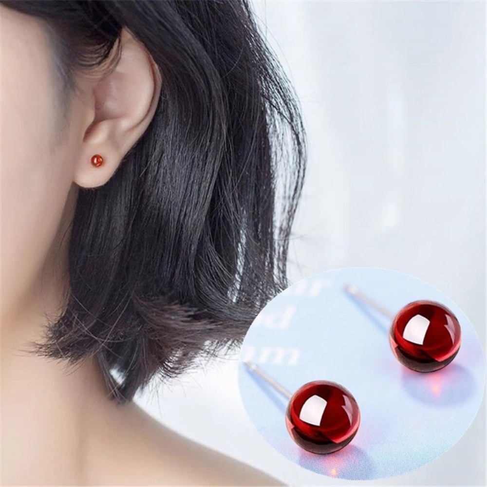 Red Garnet Round Stud Earrings